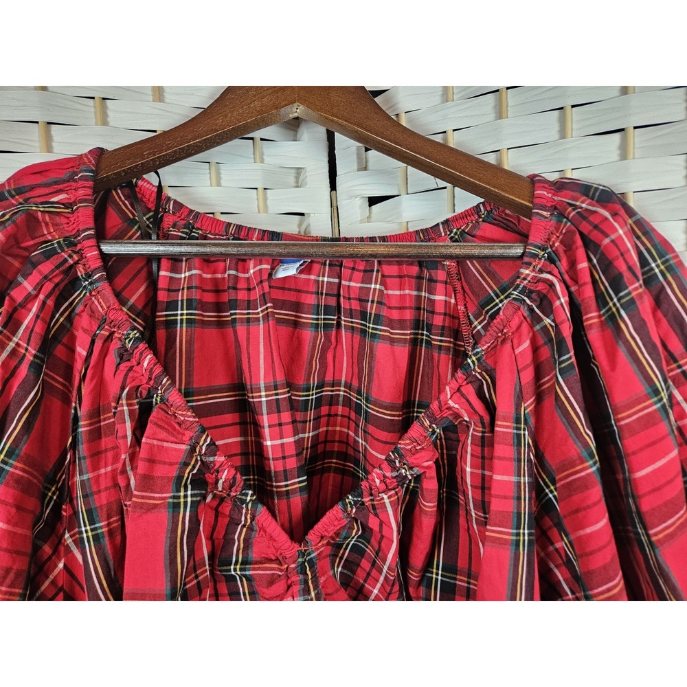 Old Navy Womens Red Plaid Top Sz 2xl Milkmaid Festive Holiday Christmas - Picture 6 of 14